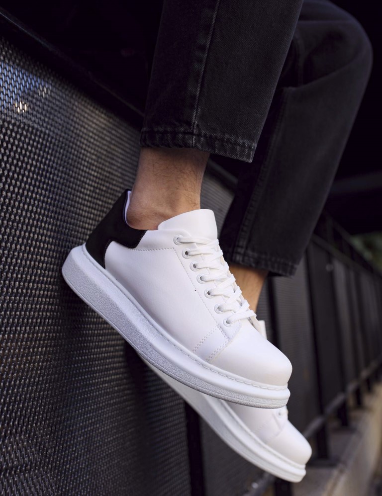 CHEKICH Ανδρικά λευκά-μαύρα δίσολα Sneakers με λαστιχένια σόλα CH256